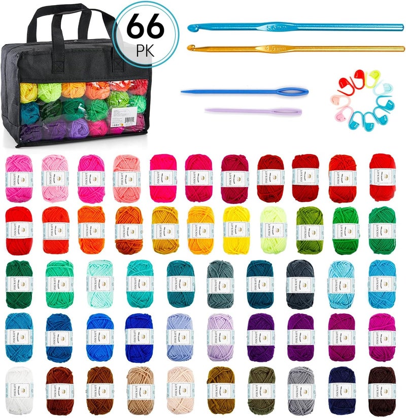 Inscraft 52 Acrylic Yarn Skeins, 1820 Yards 52 Colors, 2 Crochet Hooks, 2 Weaving Needles, 10 Stitch Markers, 1 Bag, for Crocheting & Knitting, Gift Beginners and Adults - Image 2